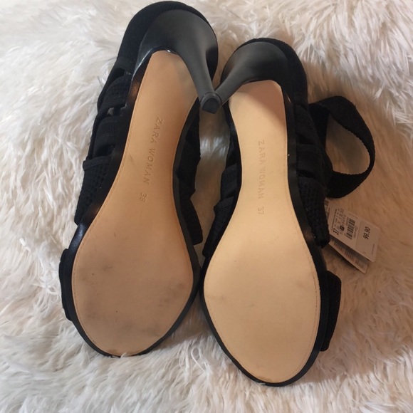 Zara Black Stretch Sandals with Wrap Ankle Strap size 6.5 - Picture 10 of 12
